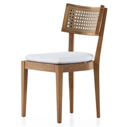Tina Modern Classic White Upholstered Natural Teak Rattan Outdoor Dining Side Chair|
