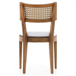 Tina Modern Classic White Upholstered Natural Teak Rattan Outdoor Dining Side Chair|
