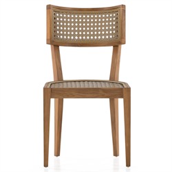 Tina Modern Classic White Upholstered Natural Teak Rattan Outdoor Dining Side Chair|