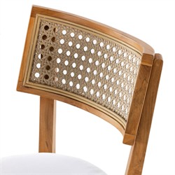 Tina Modern Classic White Upholstered Natural Teak Rattan Outdoor Dining Side Chair|