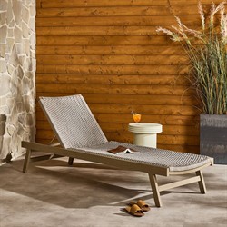 Dion Coastal Grey Woven Rope Washed Natural Teak Adjustable Outdoor Chaise Lounge|