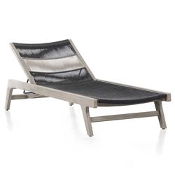 Liana Coastal Beach Grey Teak Wood Dark Grey Woven Rope Outdoor Chaise Lounge|