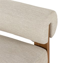 Carlo Mid Century Beige Upholstered Natural Teak Wood Frame Outdoor Lounge Chair|