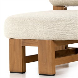 Carlo Mid Century Beige Upholstered Natural Teak Wood Frame Outdoor Lounge Chair|