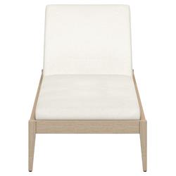 Cheryl Classic White Cushion Natural Teak Wood Frame Outdoor Chaise Lounge|