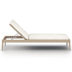 Cheryl Classic White Cushion Natural Teak Wood Frame Outdoor Chaise Lounge|