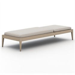 Cheryl Classic Light Grey Cushion Natural Teak Wood Frame Outdoor Chaise Lounge|