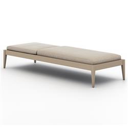 Cheryl Classic Beige Cushion Natural Teak Wood Frame Outdoor Chaise Lounge|