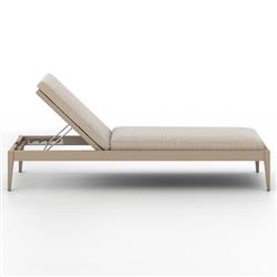 Cheryl Classic Beige Cushion Natural Teak Wood Frame Outdoor Chaise Lounge|