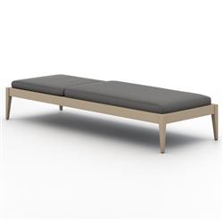 Cheryl Classic Black Cushion Natural Teak Wood Frame Outdoor Chaise Lounge|