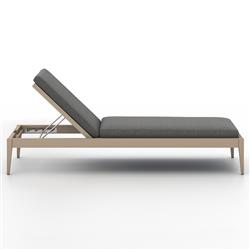 Cheryl Classic Black Cushion Natural Teak Wood Frame Outdoor Chaise Lounge|