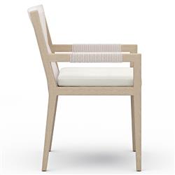 Cheryl Modern White Cushion Woven Rope Natural Teak Outdoor Dining Arm Chair|