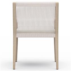 Cheryl Modern White Cushion Woven Rope Natural Teak Outdoor Dining Arm Chair|