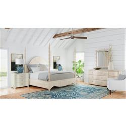 Arabelle Coastal Beach Grey Oak Wood Woven Rope Poster Bed - King|