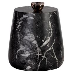 Costera Industrial Black Faux Marble Round Drum Outdoor Side Table|