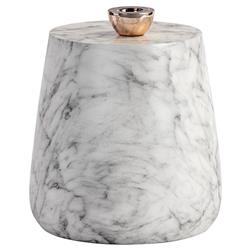 Costera Industrial White Faux Marble Round Drum Outdoor Side Table|