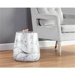 Costera Industrial White Faux Marble Round Drum Outdoor Side Table|