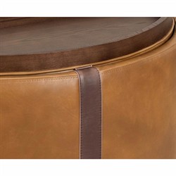 Kline Tobacco Tan Faux Leather Upholstered Round Wheeled Storage Ottoman|