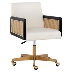 Mariya Coastal White Upholstered Natural Rattan Black Wood Office Chair|