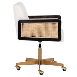 Mariya Coastal White Upholstered Natural Rattan Black Wood Office Chair|