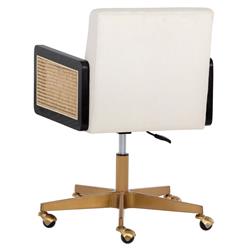 Mariya Coastal White Upholstered Natural Rattan Black Wood Office Chair|