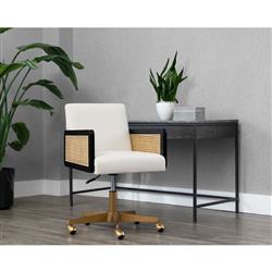 Mariya Coastal White Upholstered Natural Rattan Black Wood Office Chair|