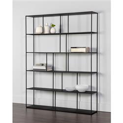 Cantrell Industrial Loft Matte Black Iron 5 Tier Double Display Case|