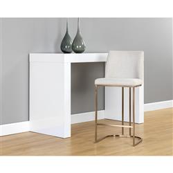 Aliyah Oatmeal Beige Upholstered Antique Brass Stainless Steel Counter Stool|