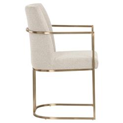 Aliyah Oatmeal Beige Upholstered Antique Brass Steel Dining Arm Chair|