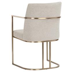 Aliyah Oatmeal Beige Upholstered Antique Brass Steel Dining Arm Chair|