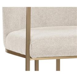 Aliyah Oatmeal Beige Upholstered Antique Brass Steel Dining Arm Chair|