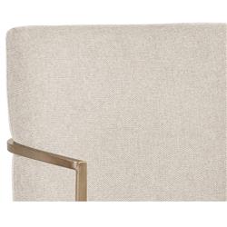 Aliyah Oatmeal Beige Upholstered Antique Brass Steel Dining Arm Chair|