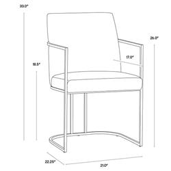 Aliyah Oatmeal Beige Upholstered Antique Brass Steel Dining Arm Chair|