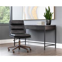 Tashia Bravo Black Upholstered Antique Brass Steel Executive Office Chair|