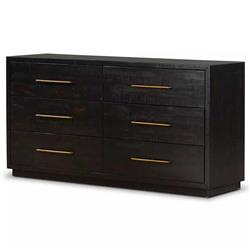 Dorwin Industrial Loft Espresso Brown Acacia Wood 6 Drawer Dresser|