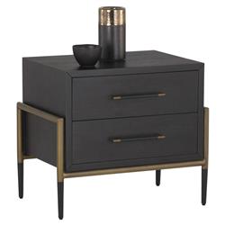 Senesca Rustic Brown Acacia Wood Black Iron Base 2 Drawer Nightstand|
