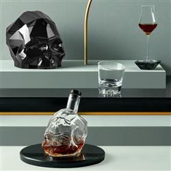 Memento Mori Modern Classic Clear Crystal Skull Whiskey Bottle|