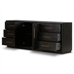 Dorwin Industrial Loft Espresso Brown Acacia Wood Media Console Sideboard|