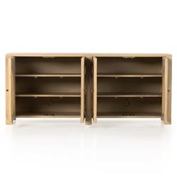 Kashton Mid Century Natural Brown Mango Wood Arched Cane 4 Door Sideboard|