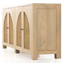 Kashton Mid Century Natural Brown Mango Wood Arched Cane 4 Door Sideboard|