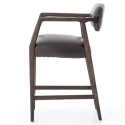 Pia Rustic Lodge Ebony Black Upholstered Leather Dark Brown Oak Counter Stool|