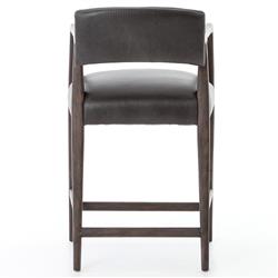 Pia Rustic Lodge Ebony Black Upholstered Leather Dark Brown Oak Counter Stool|