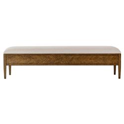 Ayra Grey Upholstered Dusk Brown Herringbone Oak Wood Bench|