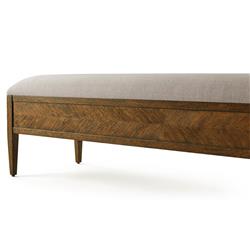 Ayra Grey Upholstered Dusk Brown Herringbone Oak Wood Bench|