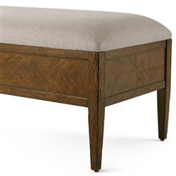 Ayra Grey Upholstered Dusk Brown Herringbone Oak Wood Bench|