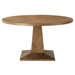 Ayra Dawn Brown Herringbone Oak Round Pedestal Dining Table - 54"W|
