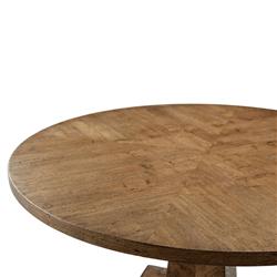 Ayra Dawn Brown Herringbone Oak Round Pedestal Dining Table - 54"W|