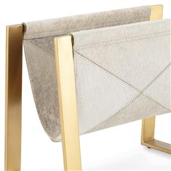 Andres Hollywood Regency Brass Steel Grey Hide Magazine Rack|