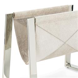 Andres Modern Polished Nickel Steel Grey Hide Magazine Rack|