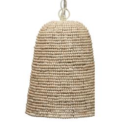 Kevin Coastal Beach Off White Mango Wood Beads Iron Chain Single Pendant|